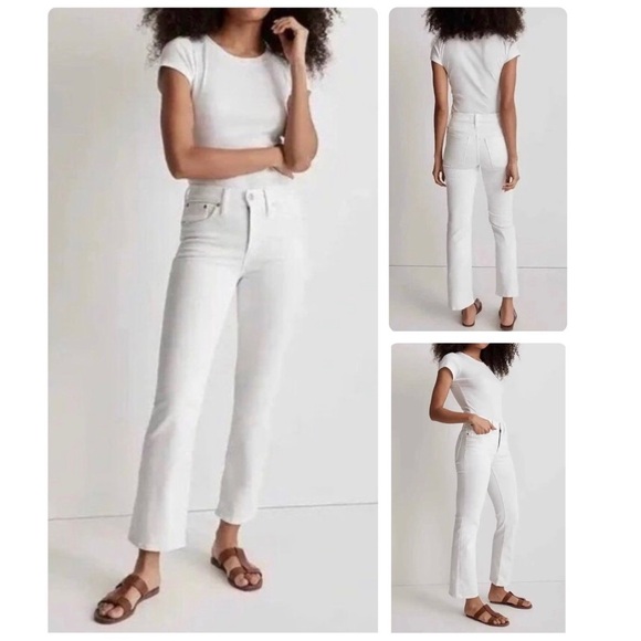 Madewell Mid-Rise Kick Out Crop Jeans in Pure White Style NI961 Size 25 - Picture 7 of 16